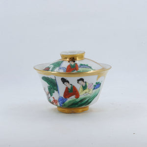 Antique Famille-Rose Porcelain Beauty Design Hand-Painted Gaiwan