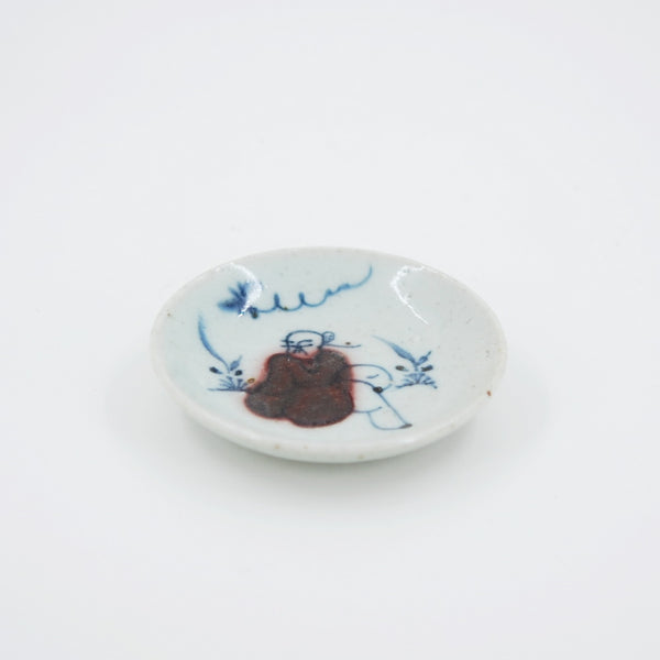 Handmade Wood Fired Chinese Antique Style Porcelain Blue Underglaze Red Old Man Saucer