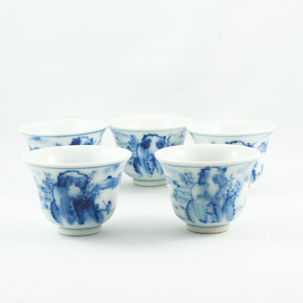 Vintage Blue and White Porcelain Landscape Tea Cup