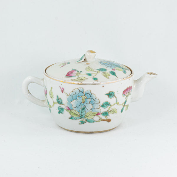 Antique Chinese Famille-Rose Porcelain Flower Design Hand-Painted Teapot