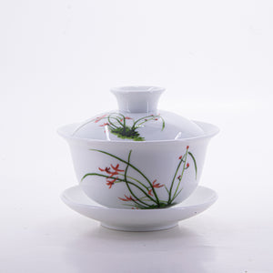 Porcelain Four Seasons Series Gaiwan, Mei Lan Zhu Qu (Plum, Orchid, Bamboo, Chrysanthemum)